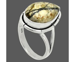 Authentic White Buffalo Turquoise Nevada Ring size-8 SDR235795 R-1012, 11x16 mm
