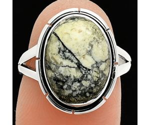 Authentic White Buffalo Turquoise Nevada Ring size-7 SDR235798 R-1012, 10x14 mm