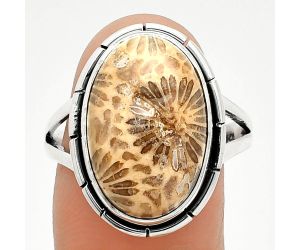 Flower Fossil Coral Ring size-10 SDR235824 R-1012, 12x18 mm