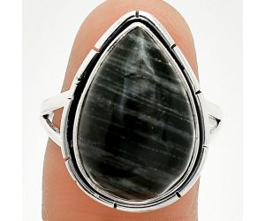 Silver Leaf Obsidian Ring size-9 SDR235831 R-1012, 13x19 mm