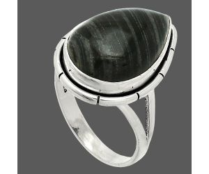 Silver Leaf Obsidian Ring size-9 SDR235831 R-1012, 13x19 mm