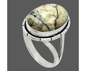 Authentic White Buffalo Turquoise Nevada Ring size-10 SDR235838 R-1012, 13x17 mm