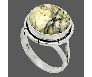 Authentic White Buffalo Turquoise Nevada Ring size-8 SDR235840 R-1012, 14x14 mm