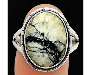 Authentic White Buffalo Turquoise Nevada Ring size-10 SDR235845 R-1012, 13x18 mm