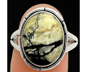 Authentic White Buffalo Turquoise Nevada Ring size-9 SDR235847 R-1012, 12x16 mm