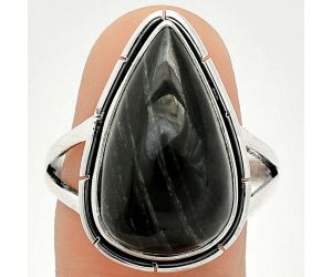 Silver Leaf Obsidian Ring size-10 SDR235863 R-1012, 12x20 mm