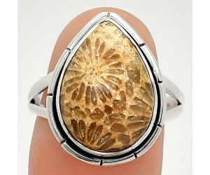 Flower Fossil Coral Ring size-9 SDR235867 R-1012, 12x17 mm