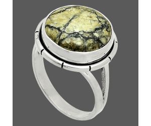 Authentic White Buffalo Turquoise Nevada Ring size-8 SDR235873 R-1012, 14x14 mm