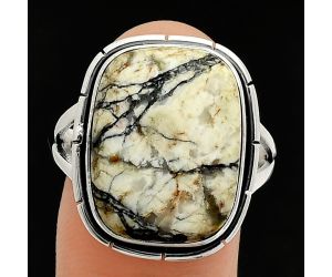 Authentic White Buffalo Turquoise Nevada Ring size-10 SDR235874 R-1012, 14x18 mm