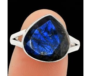 Faceted Blue Fire Labradorite Ring size-9.5 SDR235892 R-1002, 13x13 mm