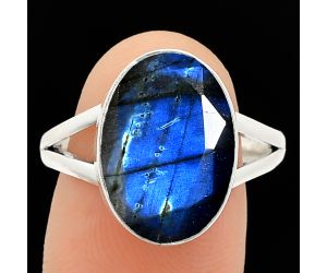 Faceted Blue Fire Labradorite Ring size-9.5 SDR235901 R-1002, 11x16 mm