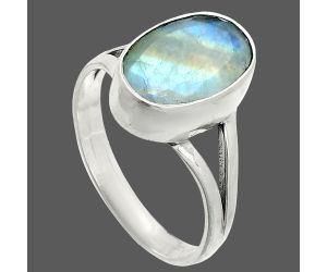 Faceted Rainbow Moonstone Ring size-9 SDR235938 R-1002, 8x13 mm