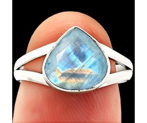 Faceted Rainbow Moonstone Ring size-7 SDR235950 R-1002, 9x9 mm