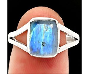 Faceted Rainbow Moonstone Ring size-9 SDR235955 R-1002, 8x10 mm