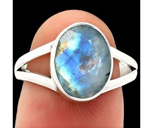 Faceted Rainbow Moonstone Ring size-8 SDR235958 R-1002, 9x11 mm