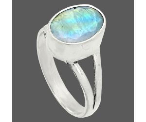 Faceted Rainbow Moonstone Ring size-7 SDR235972 R-1002, 8x10 mm