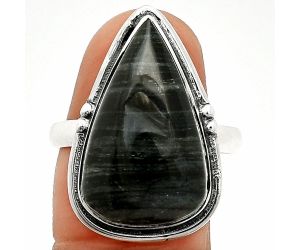 Silver Leaf Obsidian Ring size-10 SDR236009 R-1175, 13x21 mm