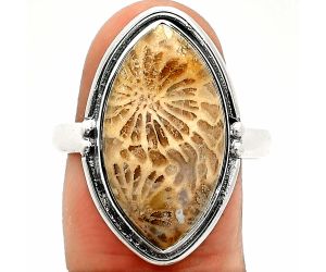 Flower Fossil Coral Ring size-9.5 SDR236015 R-1175, 12x21 mm