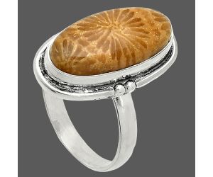 Flower Fossil Coral Ring size-9.5 SDR236020 R-1175, 9x19 mm