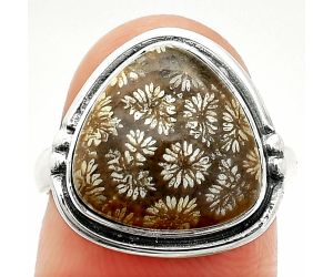 Flower Fossil Coral Ring size-7 SDR236024 R-1175, 13x13 mm