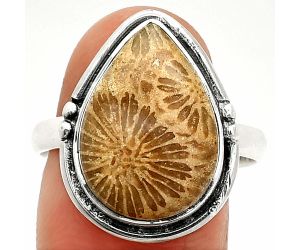 Flower Fossil Coral Ring size-9.5 SDR236025 R-1175, 12x17 mm