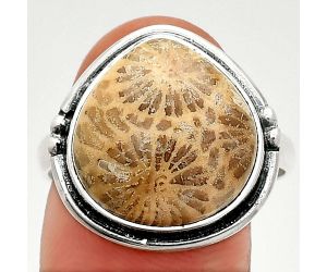 Flower Fossil Coral Ring size-10 SDR236027 R-1175, 15x15 mm
