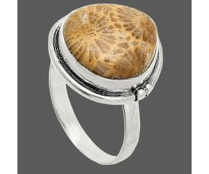 Flower Fossil Coral Ring size-10 SDR236027 R-1175, 15x15 mm