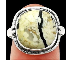 Authentic White Buffalo Turquoise Nevada Ring size-9 SDR236033 R-1175, 14x14 mm