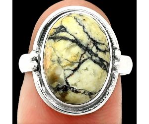 Authentic White Buffalo Turquoise Nevada Ring size-7 SDR236036 R-1175, 11x15 mm