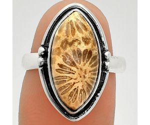 Flower Fossil Coral Ring size-7 SDR236068 R-1175, 9x18 mm