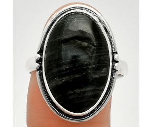 Silver Leaf Obsidian Ring size-9.5 SDR236081 R-1175, 13x20 mm