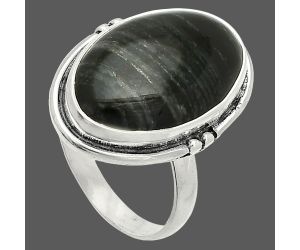 Silver Leaf Obsidian Ring size-9.5 SDR236081 R-1175, 13x20 mm