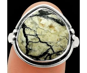 Authentic White Buffalo Turquoise Nevada Ring size-10 SDR236085 R-1175, 15x15 mm