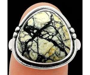 Authentic White Buffalo Turquoise Nevada Ring size-10 SDR236088 R-1175, 15x15 mm