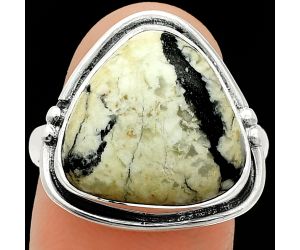 Authentic White Buffalo Turquoise Nevada Ring size-9 SDR236089 R-1175, 15x15 mm