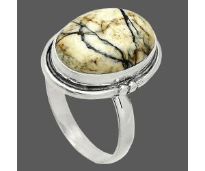 Authentic White Buffalo Turquoise Nevada Ring size-9 SDR236090 R-1175, 12x17 mm