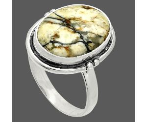 Authentic White Buffalo Turquoise Nevada Ring size-9.5 SDR236095 R-1175, 12x17 mm