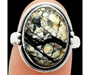 Authentic White Buffalo Turquoise Nevada Ring size-8 SDR236096 R-1175, 12x16 mm