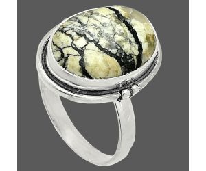 Authentic White Buffalo Turquoise Nevada Ring size-9.5 SDR236097 R-1175, 13x18 mm