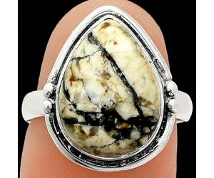 Authentic White Buffalo Turquoise Nevada Ring size-7 SDR236098 R-1175, 11x15 mm