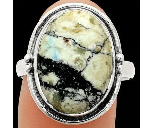 Authentic White Buffalo Turquoise Nevada Ring size-10 SDR236102 R-1175, 13x18 mm
