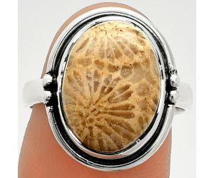 Flower Fossil Coral Ring size-8 SDR236128 R-1175, 11x15 mm