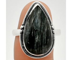 Silver Leaf Obsidian Ring size-9.5 SDR236130 R-1175, 12x20 mm