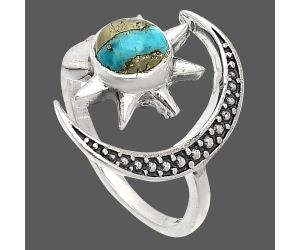 Star Moon - Kingman Turquoise With Pyrite Ring size-6 SDR236173 R-1015, 6x6 mm