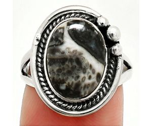 Mexican Cabbing Fossil Ring size-7 SDR236261 R-1148, 10x13 mm