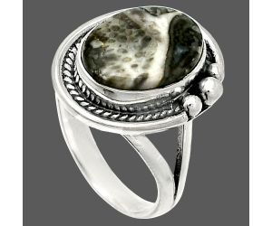 Mexican Cabbing Fossil Ring size-7 SDR236261 R-1148, 10x13 mm