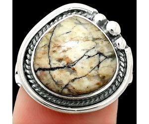 Authentic White Buffalo Turquoise Nevada Ring size-8 SDR236283 R-1148, 13x13 mm