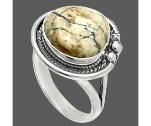 Authentic White Buffalo Turquoise Nevada Ring size-8 SDR236283 R-1148, 13x13 mm