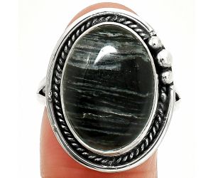 Silver Leaf Obsidian Ring size-9.5 SDR236319 R-1148, 13x18 mm