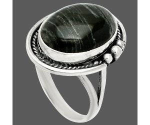 Silver Leaf Obsidian Ring size-9.5 SDR236319 R-1148, 13x18 mm